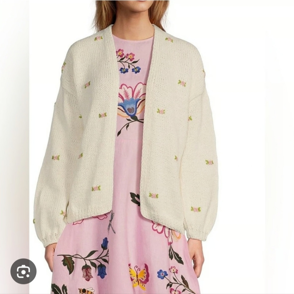 FANM  MON WINTER BLOOM BLUE ROSE COTTON  CARDIGAN
